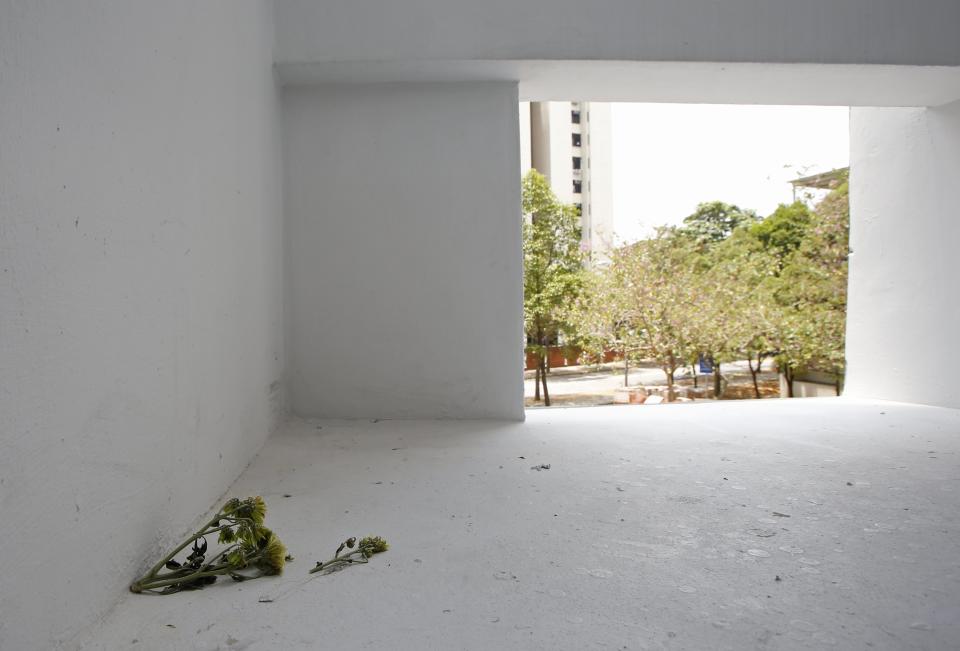 Chrysanthemum flowers are seen, at the place where residents say the body of Autumn Radtke, chief executive of First Meta Pte Ltd, was found, on the second floor of a public housing estate in Singapore March 6, 2014. A cleaner said the flowers were offered by residents after the incident. Singapore police are investigating the apparent suicide of the 28-year-old American woman who ran a small exchange in the Asian city state trading virtual currencies. REUTERS/Edgar Su (SINGAPORE - Tags: OBITUARY SOCIETY)