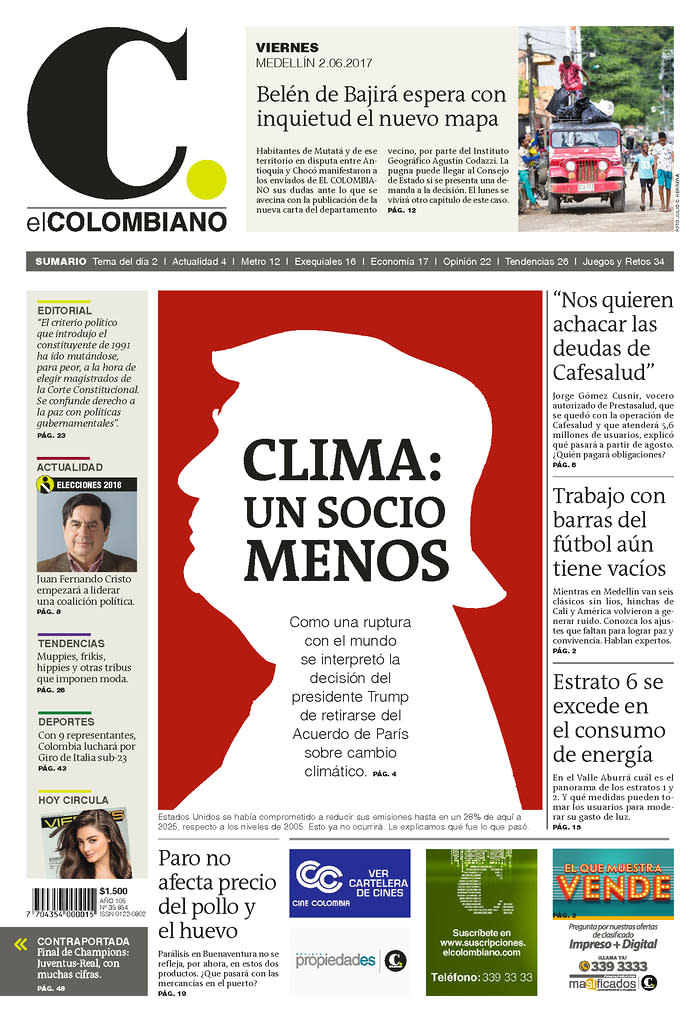 <p>“El Colombiano,” published in Medellin, Colombia. (Newseum) </p>