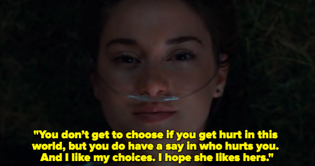 A woman reads a letter saying ""You don’t get to choose if you get hurt in this world, but you do have a say in who hurts you. And I like my choices. I hope she likes hers."