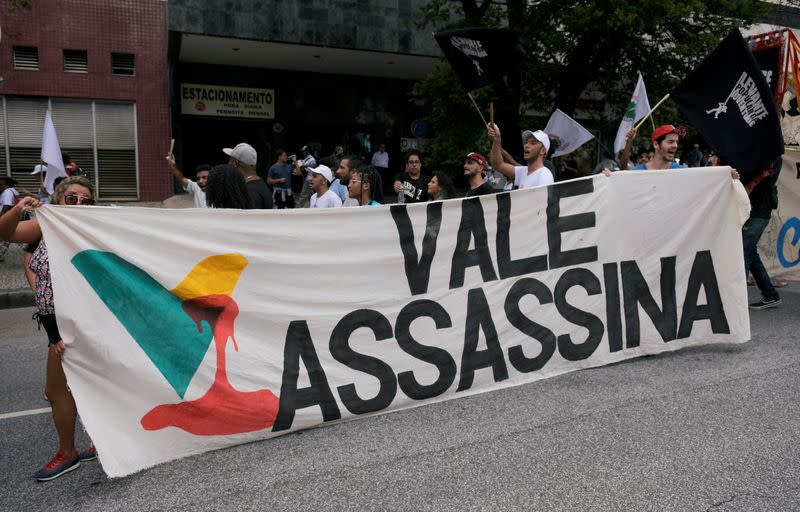 FILE PHOTO: People march to Brumadinho city, as they protest against the Brazilian mining company Vale SA, in Belo Horizonte