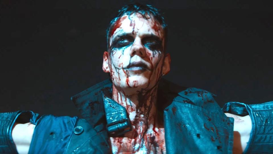 Bill Skarsgård with blood and black makeup from The Crow