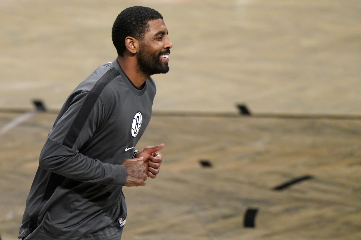 Kyrie Irving in warm-up gear.