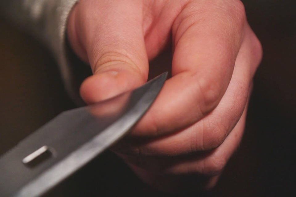 A knife carried by Vladyslav Nedostup. (NBC News)