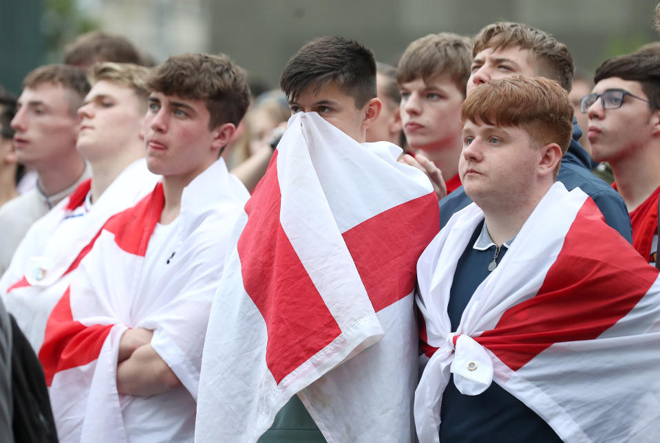 <p>Rollercoaster: There were plenty of glum faces when Tunisia equalised in the second half. (PA) </p>