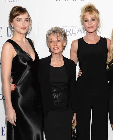 <p>Michael Kovac/Getty</p> Dakota Johnson, Tippi Hedren and Melanie Griffith