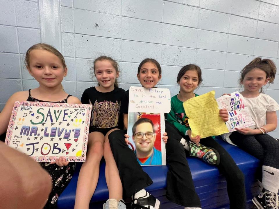 Students from Strathmore Elementary School in Aberdeen attend the May 6 Matawan-Aberdeen Board of Education meeting in support of third-grade teacher Josh Levy.