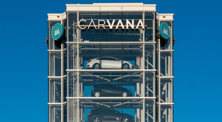 Tower of Carvana cars in a 'car vending machine.'