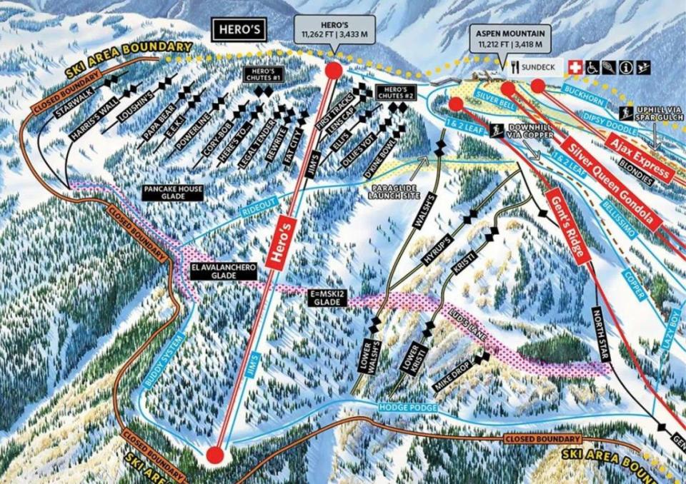 New trail map showing the newly-named 'Hero's' lift and terrain. The expansion was called Pandora's since it was first announced 2021.