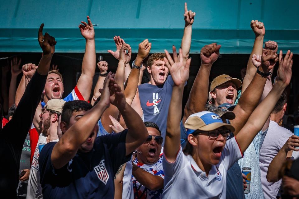 The lone moment of glory as fans cheer after the U.S. squad scored a goal to close the gap to 2-1 and raise hopes.