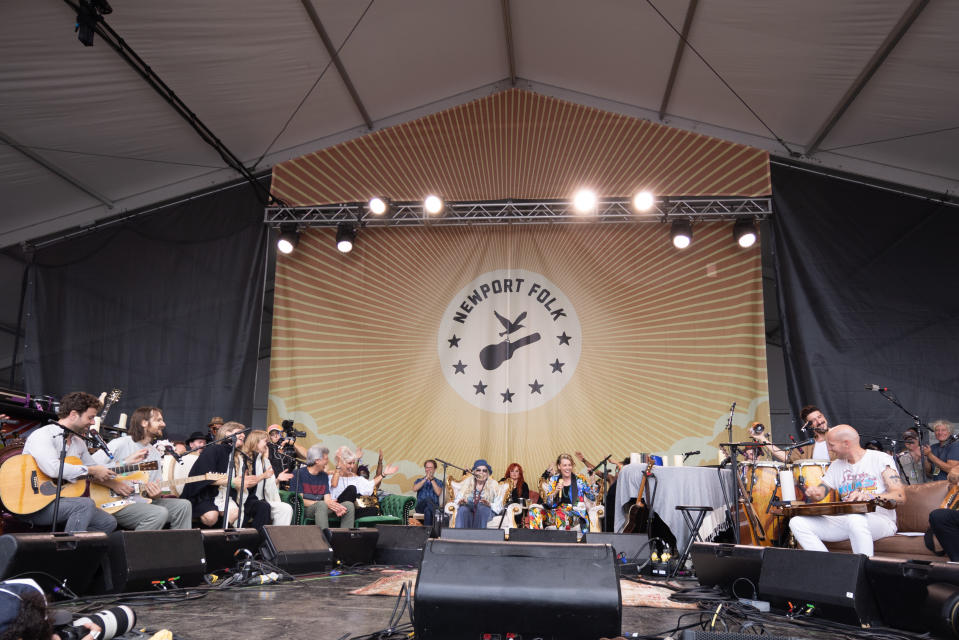 Joni Mitchell performs with Brandi Carlile and Friends at the Newport Folk Festival. - Credit: Getty Images