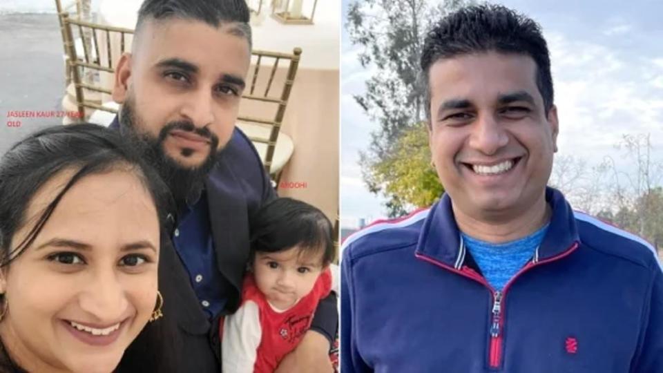 Undated photos of a family: infant Aroohi Dheri, her mother, Jasleen Kaur, her father, Jasdeep Singh, and her uncle (R) Amandeep Singh, were kidnapped from a business in California's Merced County on Oct. 3, 2022.  / Credit: Merced County Sheriff's Office