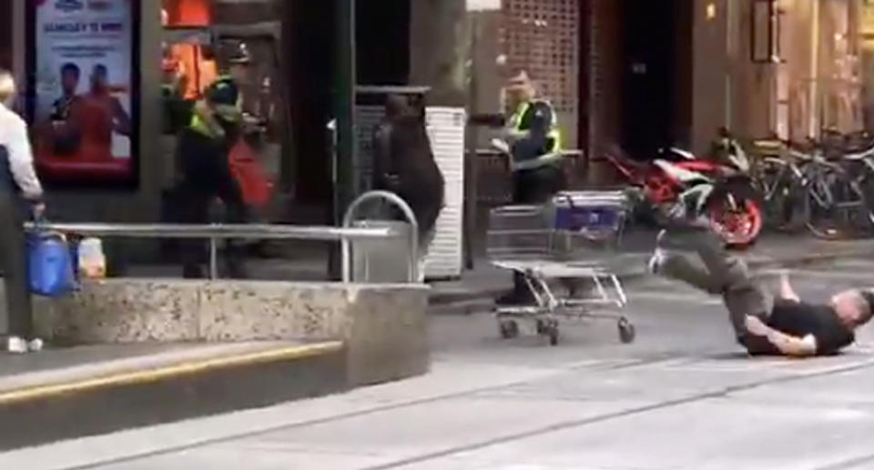 Mr Rogers was knocked down during his heroic attempts. Image: 7 News