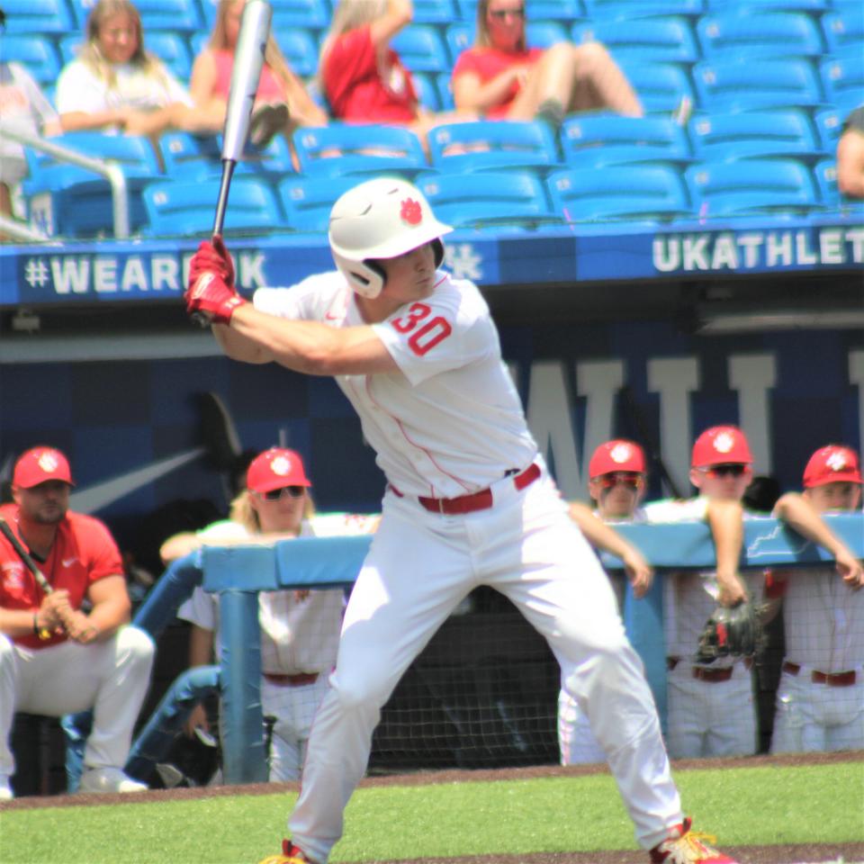 Beechwood junior Mitchell Berger at the plate as Beechwood fell 1-0 to Russell County in the state quarterfinals of the KHSAA state baseball tournament June 4, 2022, at Kentucky Proud Park, University of Kentucky, Lexington.