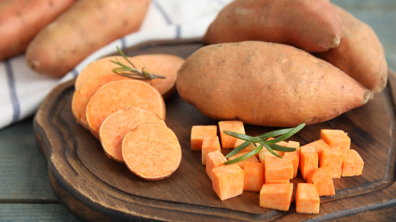 whole and chopped sweet potatoes