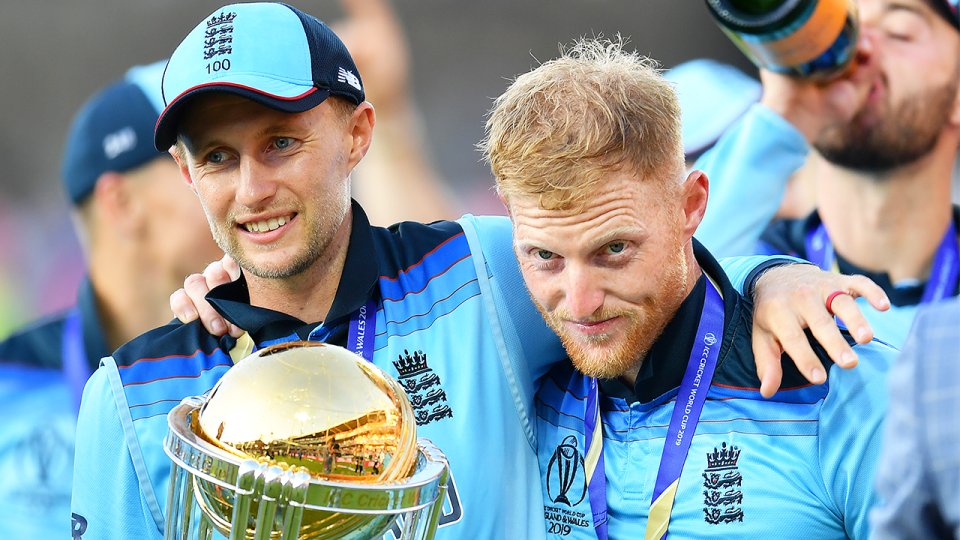 England allrounder Ben Stokes (pictured right) embraces Joe Root (pictured left) after the World Cup final.