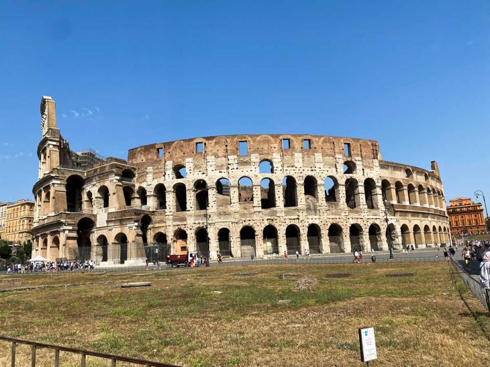 Looking at the Collosseum in Rome from the outside.