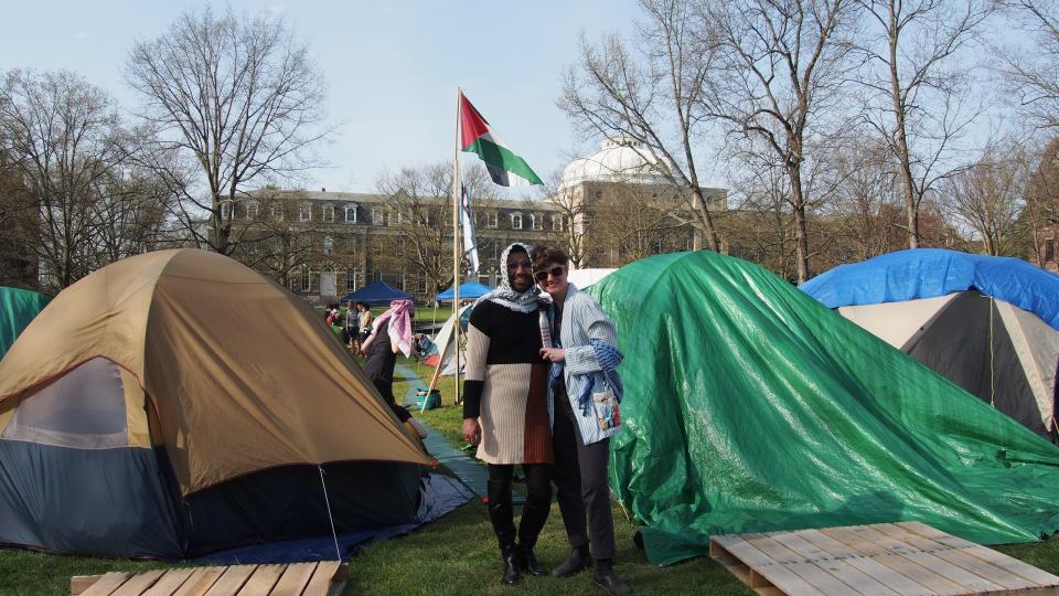 Cornell students in the encampment on the University's Arts Quad, April 29, 2024.