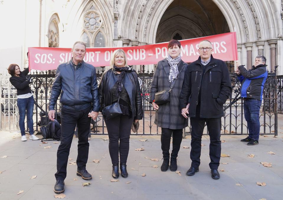 Former subpostmasters outside the the Royal Courts of Justice, London, to challenge their convictions for offences including false accounting and theft, following a spate of overturned convictions as a result of the Post Office Horizon scandal. Picture date: Monday November 22, 2021.