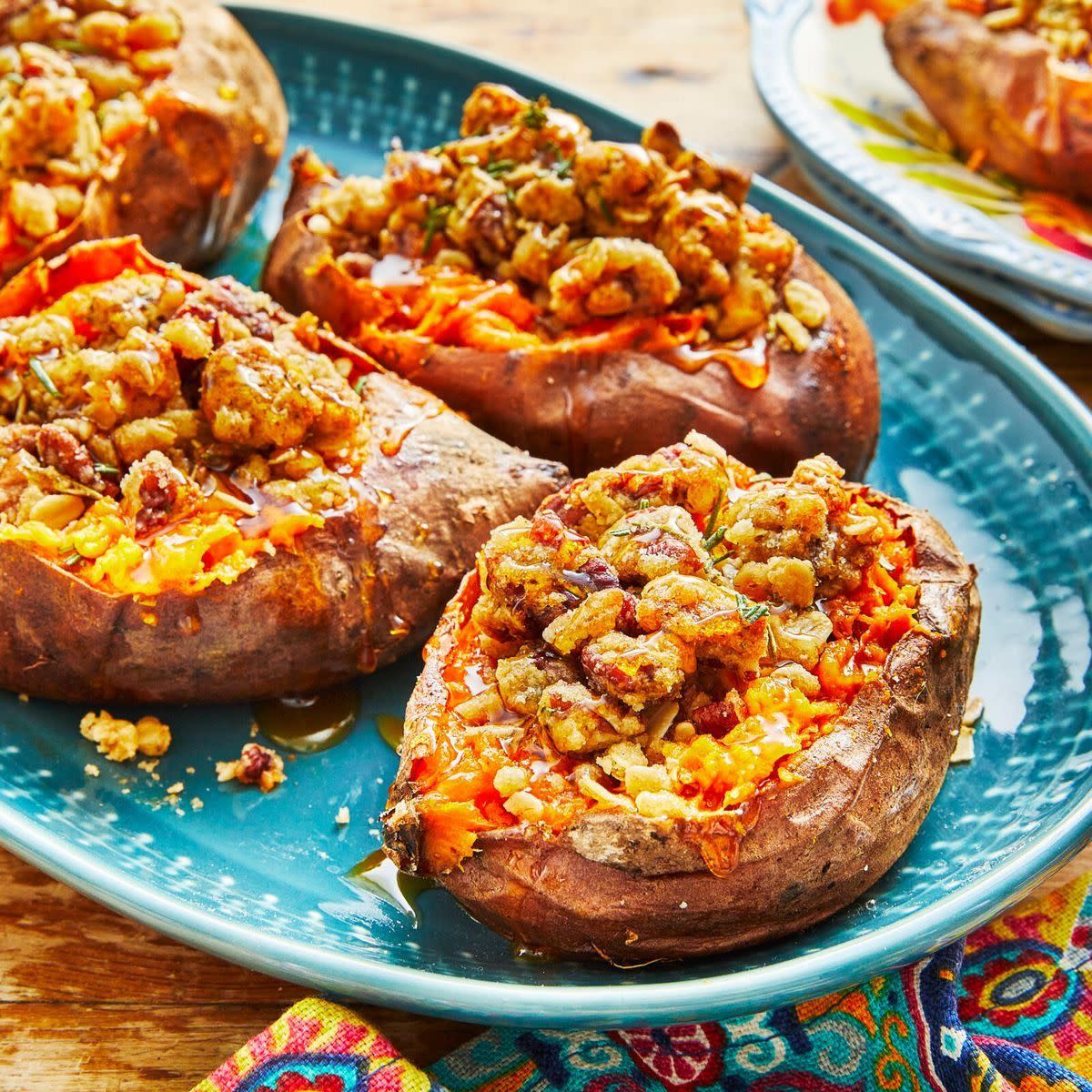 twice baked sweet potatoes with crumble