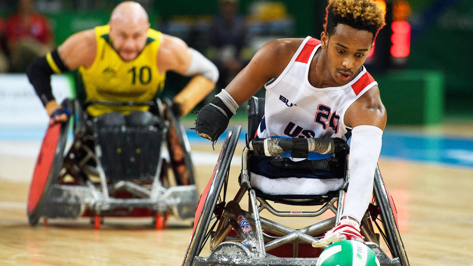 Wheelchair Rugby players, pictured here at the 2016 Paralympics.