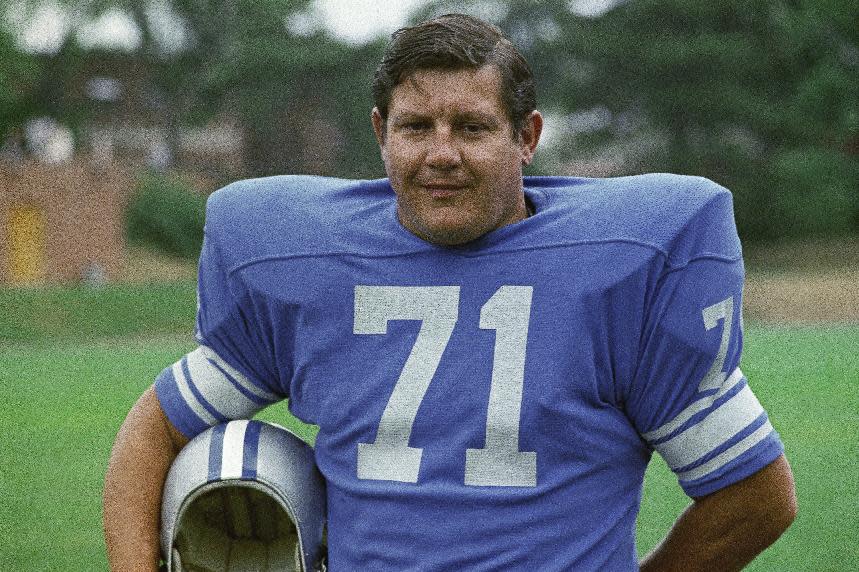 FILE - This is a 1971 file photo showing Detroit Lions football player Alex Karras. Karras, who gained fame in the NFL as a fearsome defensive lineman and later as an actor, has died. He was 77. Craig Mitnick, Karras' attorney, said Karras died at home in Los Angeles on Wednesday, Oct. 10, 2012, surrounded by family. (AP Photo/File)