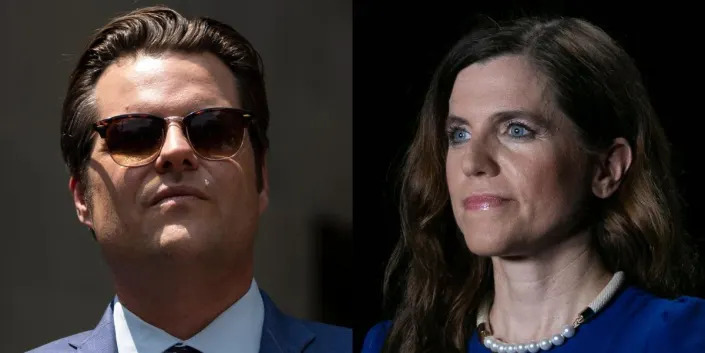 Left: Rep. Matt Gaetz. Right: Rep. Nancy Mace.