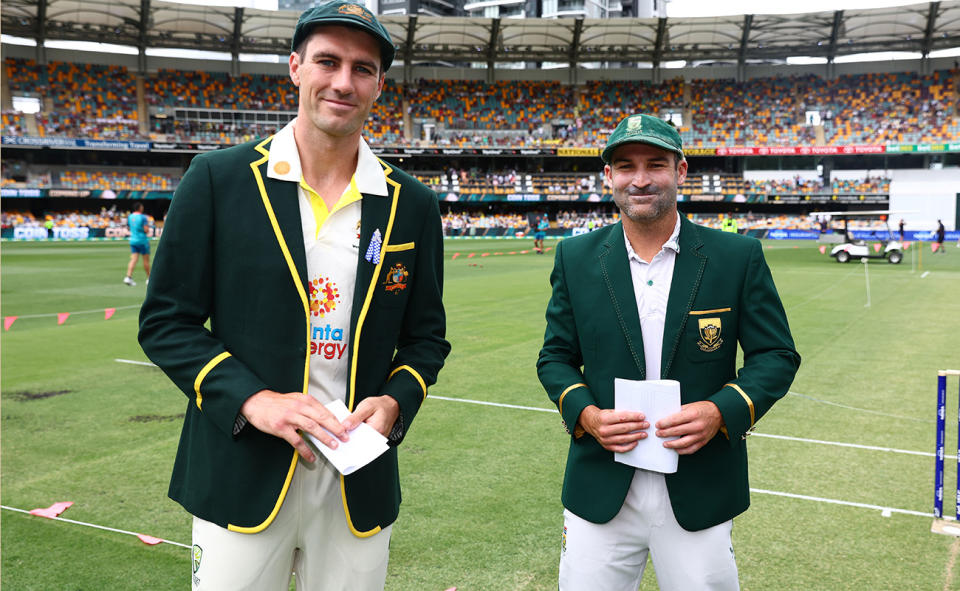 Pat Cummins and Dean Elgar, pictured here at the toss ahead of the first Test between Australia and South Africa.