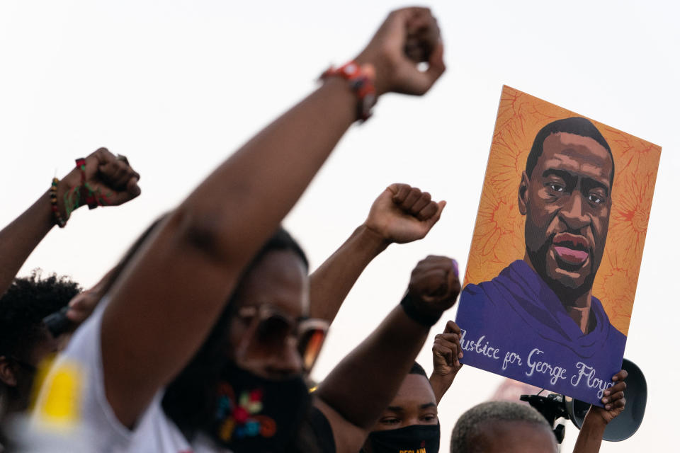 People in Atlanta demonstrating following the guilty verdict in the trial of Derek Chauvin, April 20, 2021