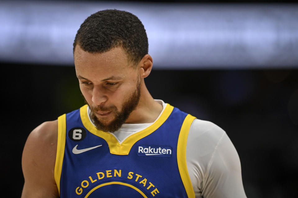 Stephen Curry will reportedly miss multiple weeks due to a leg injury. (Photo by AAron Ontiveroz/MediaNews Group/The Denver Post via Getty Images)
