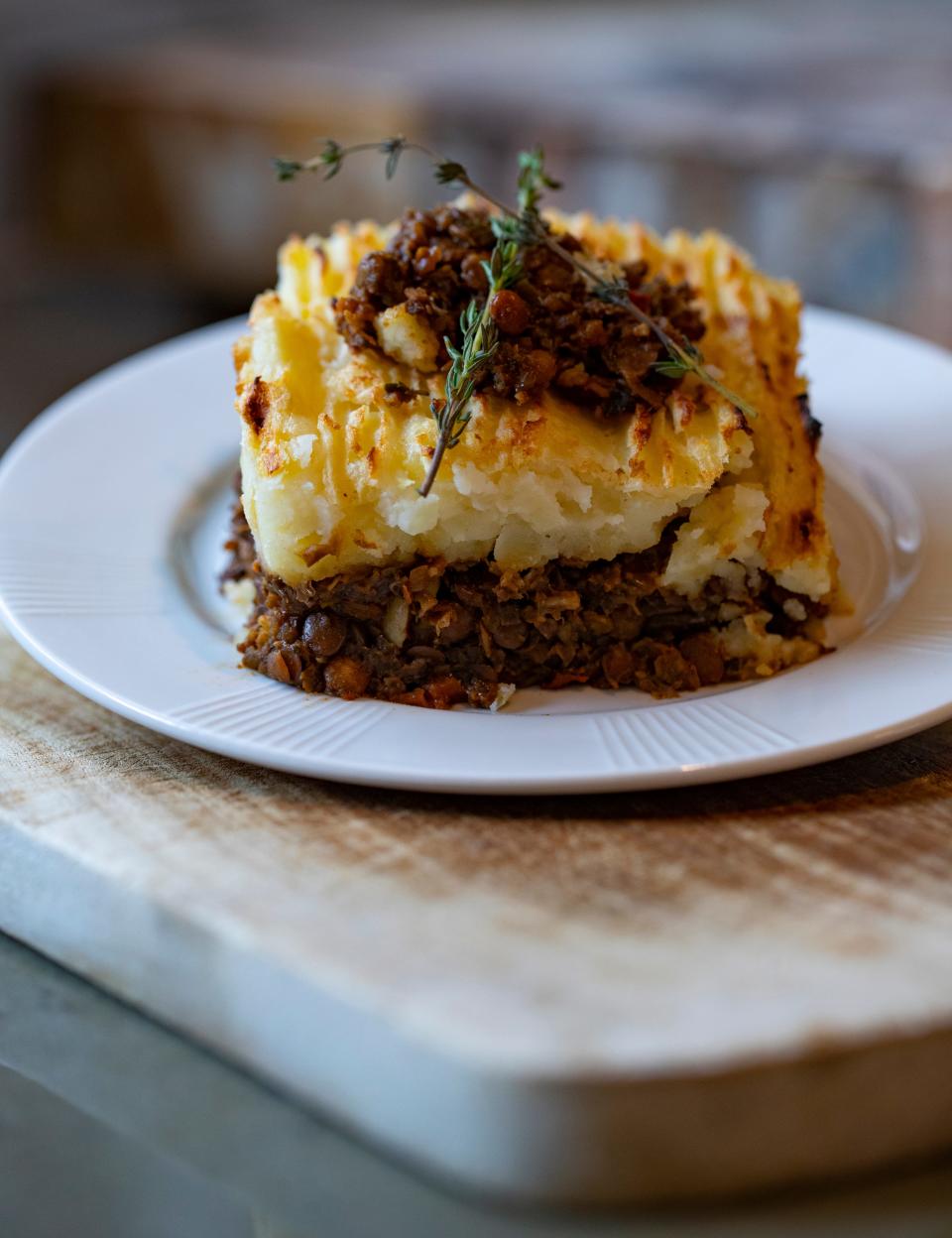Shepherd's pie with garlic mashed potato topping and including onions, carrots and mushrooms by Cape Coral Chef Lisa Brown