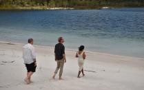 <p>Later, Prince Harry visited the iconic Lake McKenzie, which features crystal clear water and pristine sand. Photo: Getty Images </p>