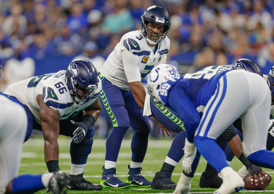 Russell Wilson #3 of the Seattle Seahawks is seen during the game against the Indianapolis Colts 