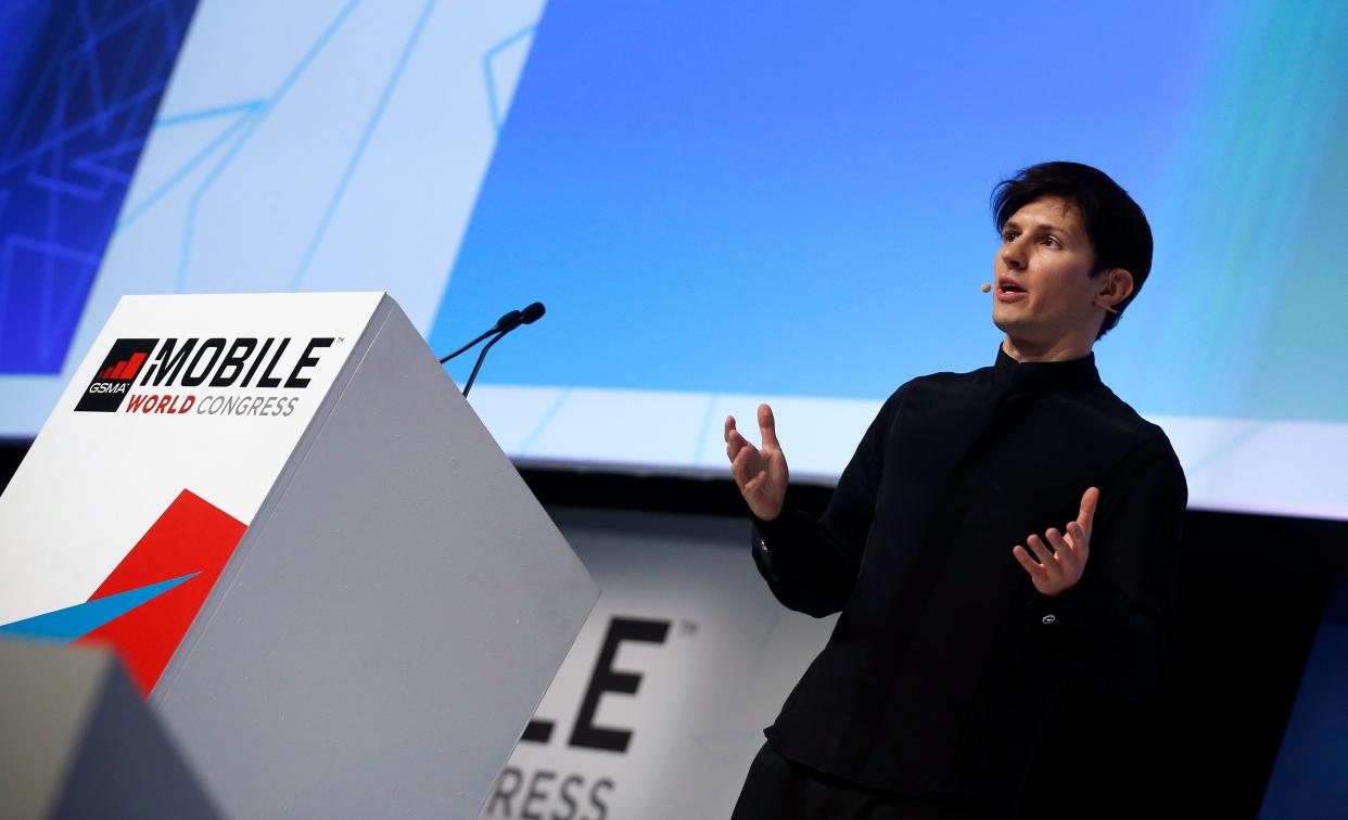 Founder and CEO of Telegram Pavel Durov delivers a keynote speech during the Mobile World Congress in Barcelona, Spain February 23, 2016.