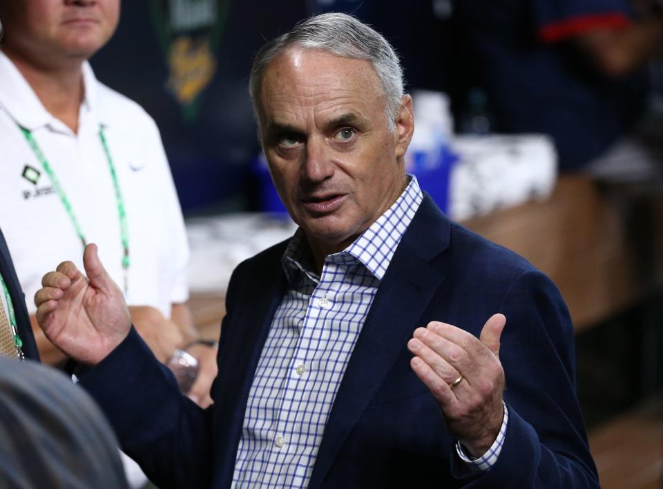 MLB Commissioner Rob Manfred attends Game 1 of the World Series in Houston.