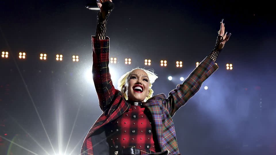 Gwen Stefani arrived at her latest Coachella set in a custom Dolce & Gabbana tartan look and glittering Doc Marten boots. - Theo Wargo/Getty Images for Coachella