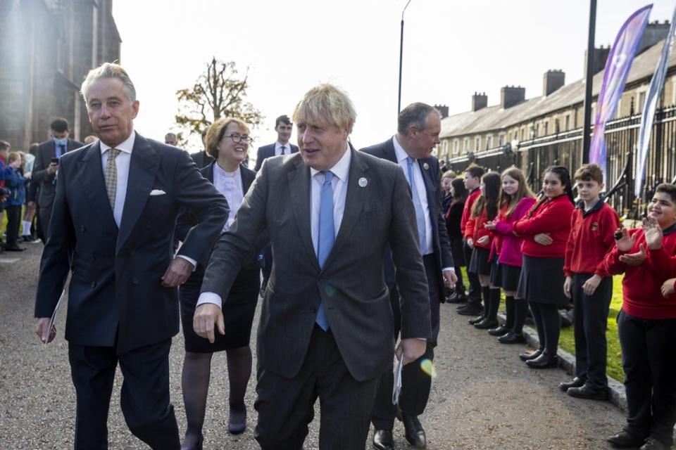 Prime Minister Boris Johnson (centre) attends a service to mark the centenary of Northern Ireland at St Patrick’s Cathedral in Armagh (Liam McBurney/PA) (PA Wire)