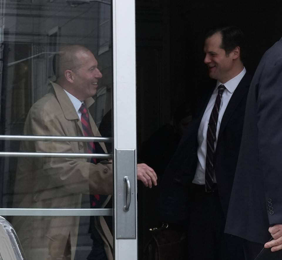 Bruce Koffsky defense attorney for Bomani Africa and Lee Cortes executive assistant US attorney leave the Federal Courthouse in Newark after Africa was sentenced to 20 years for being one of two hitmen in a murder for hire case. The sentenced was handed down in the US District Court in Newark , NJ on February 23, 2023.