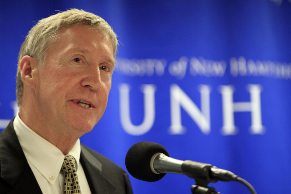 University of New Hampshire systems Chancellor Dr. Edward MacKay speaks during a forum with The University of New Hampshire and community colleges on how to increase the number of Science, Technology, Engineering, and Mathematics graduates in New Hampshire to meet workforce needs. , Tuesday, Nov. 27, 2012 in Manchester, N.H. (AP Photo/Jim Cole)