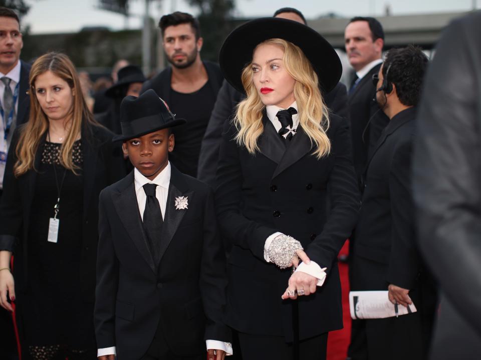 Madonna and her son, David Banda, at the 2014 Grammy Awards.