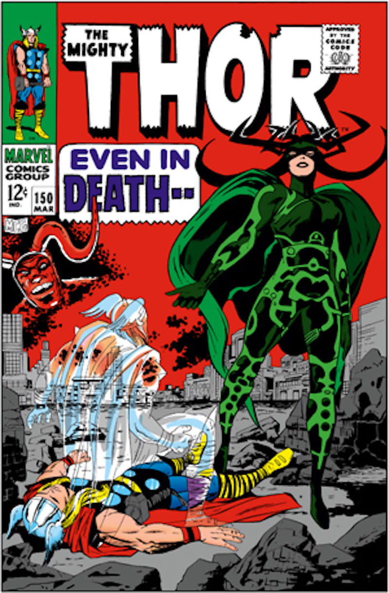 Thor and Hela on the cover of <i>The Mighty Thor</i> No. 150, a source for <i>Thor: Ragnaork</i>. (Image: Marvel Comics)