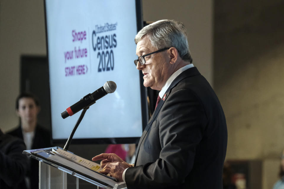 U.S. Census Bureau Director Steven Dillingham speaks at a event to announce the national advertising and outreach campaign for the 2020 Census, at the Arena Stage, Tuesday, Jan. 14, 2020, in Washington. (AP Photo/Michael A. McCoy)