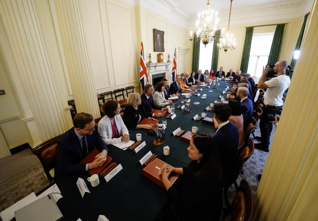 LONDON, UNITED KINGDOM - JULY 6:  British Prime Minister Keir Starmer chairs the first meeting of his cabinet in 10 Downing Street on July 6, 2024 in London, England. The Labour Party won a landslide victory in the 2024 general election, ending 14 years of Conservative government. (Photo by Chris Eades-WPA Pool/Getty Images)