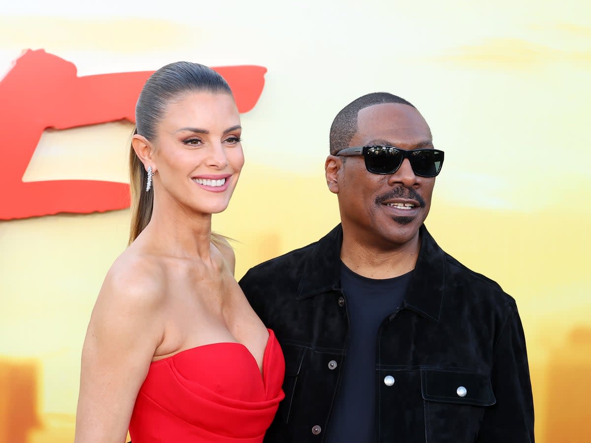 Paige Butcher and Eddie Murphy attend the Los Angeles Premiere Of Netflix’s ‘Beverly Hills Cop: Axel F’ at Wallis Annenberg Center for the Performing Arts on 20 June 2024 in Beverly Hills, California (Getty Images)