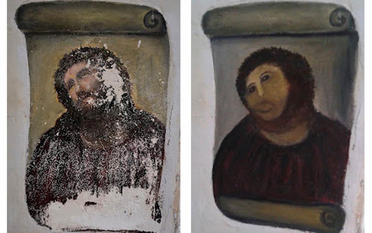 The Ecce Homo fresco in Borja before and after its 'restoration' by octogenarian Cecilia Giménez