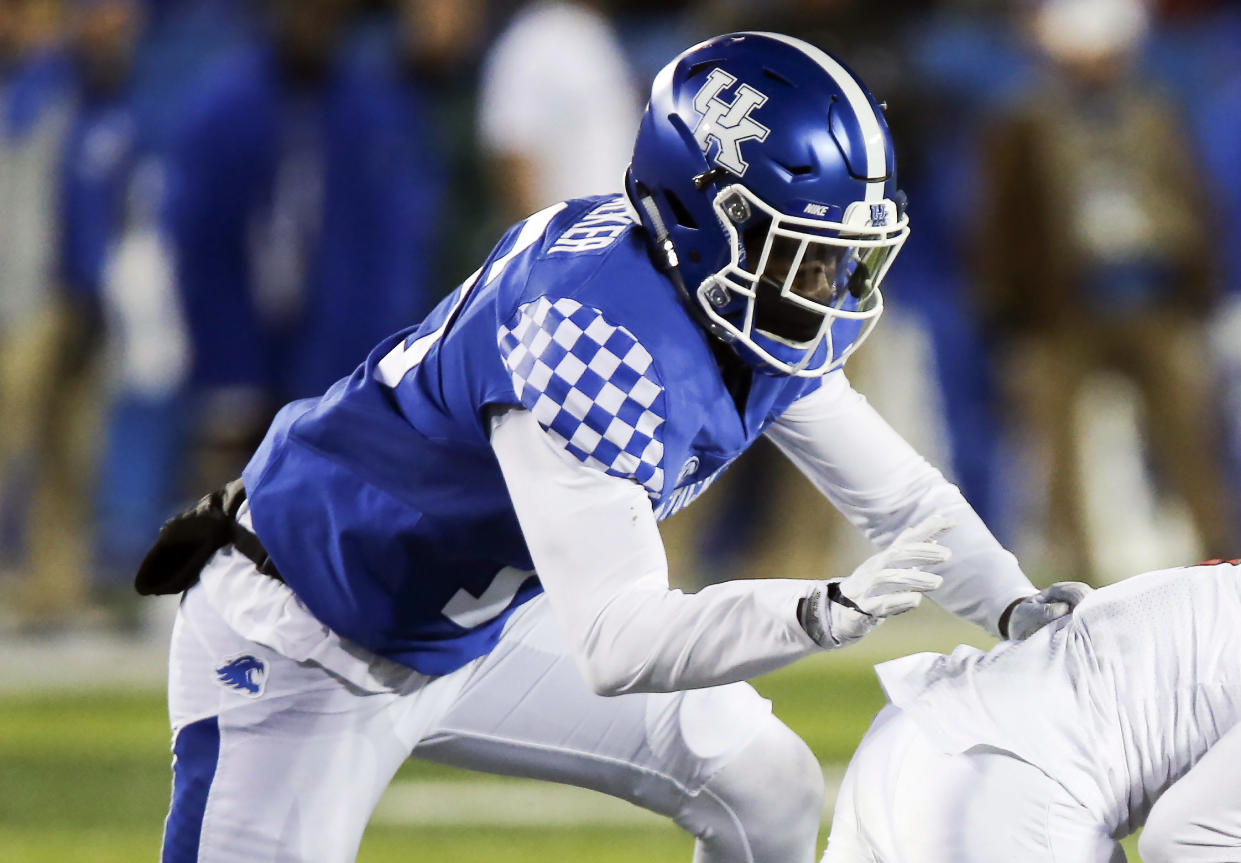 Former Kentucky safety Marcus Walker was arrested last month for allegedly trafficking cocaine and marijuana. (AP Photo/David Stephenson, File)