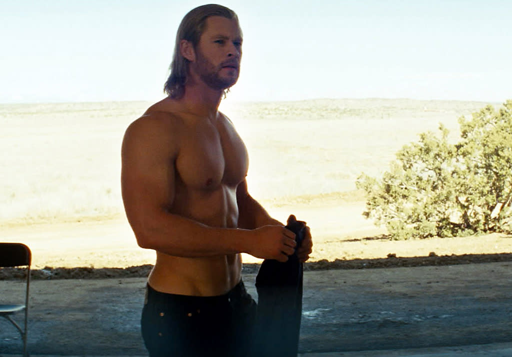 Shirtless Chris Hemsworth in "Thor"