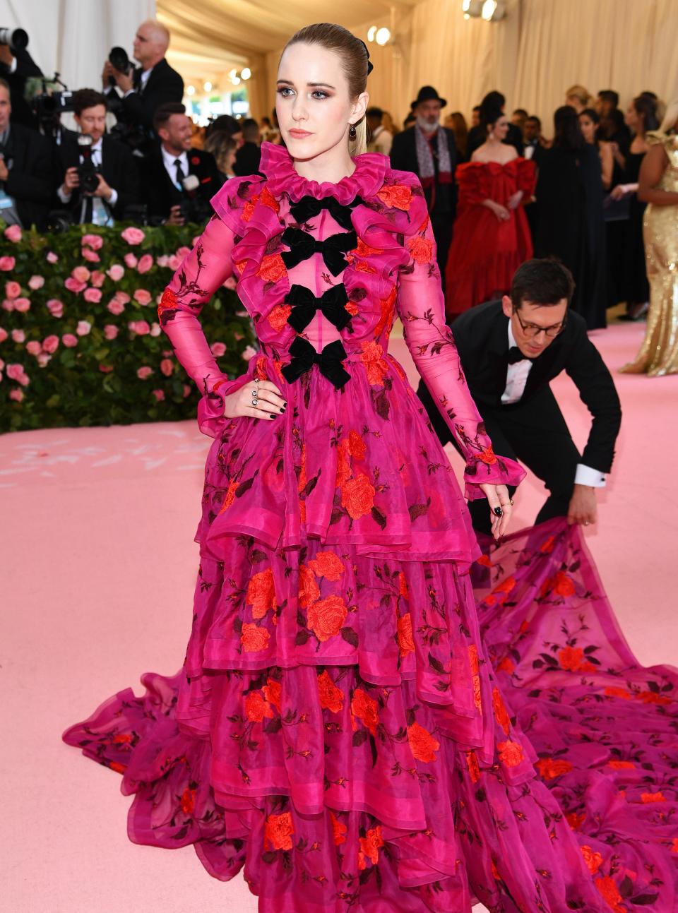 <h1 class="title">Rachel Brosnahan in Erdem wearing Selim Mouzannar rings</h1><cite class="credit">Photo: Getty Images</cite>