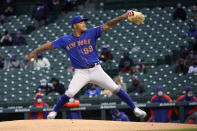 New York Mets starting pitcher Taijuan Walker delivers during the first inning of the team's baseball game against the Chicago Cubs on Tuesday, April 20, 2021, in Chicago. (AP Photo/Charles Rex Arbogast)