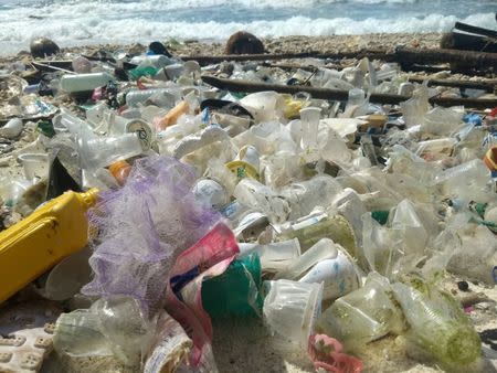 Debris and plastic litter found by Tangaroa Blue, an Australian Marine debris initiative, on Christmas Island, Australia in this undated handout. Tangaroa Blue/Handout via REUTERS
