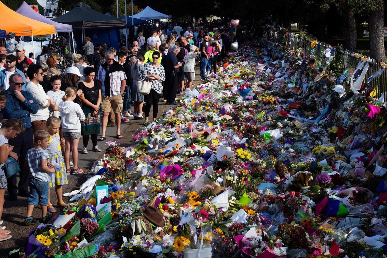 Floral tributes to those who were gunned down at the two mosques: AFP/Getty Images